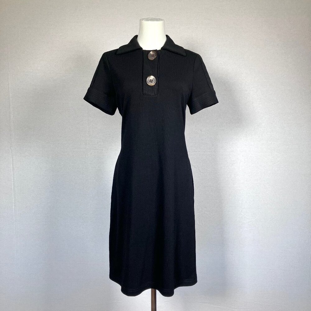 CHICOS Short Sleeve Button Detail Vintage Look Shirt Dress Size 0 Black